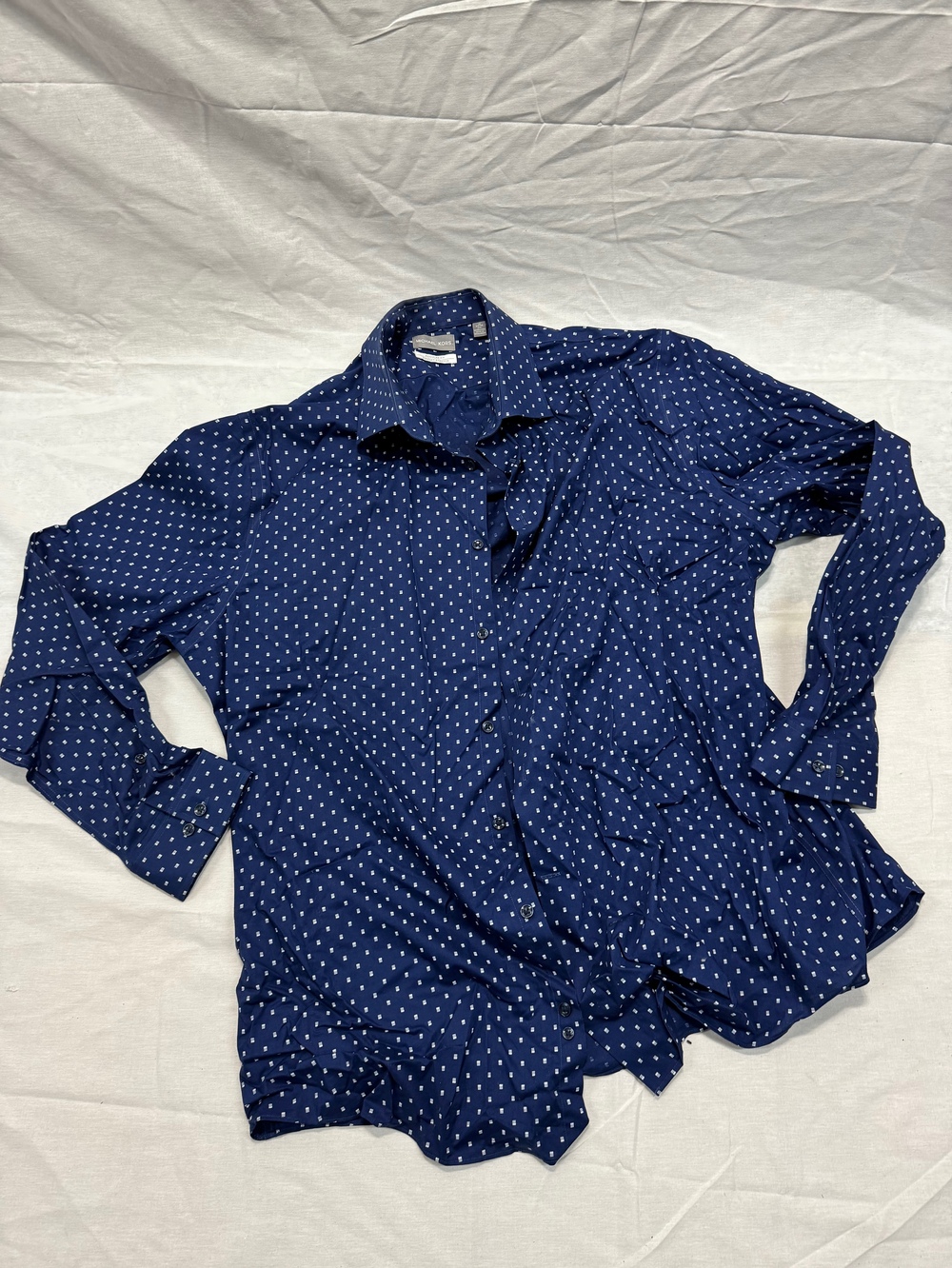 Michael Kors Airsoft Stretch Men's Navy Polka Dot Button-Up Shirt Size 2XL 18